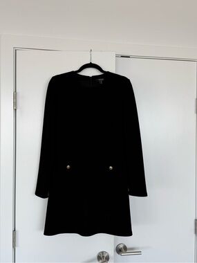 Ever New Black Long Sleeve Shift Dress with Gold Buttons